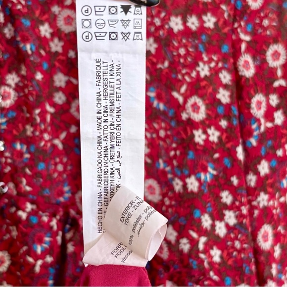 Zara| Boho Red Micro-Floral Long Sleeve V Neck Mini Dress Sz M - Picture 6 of 6